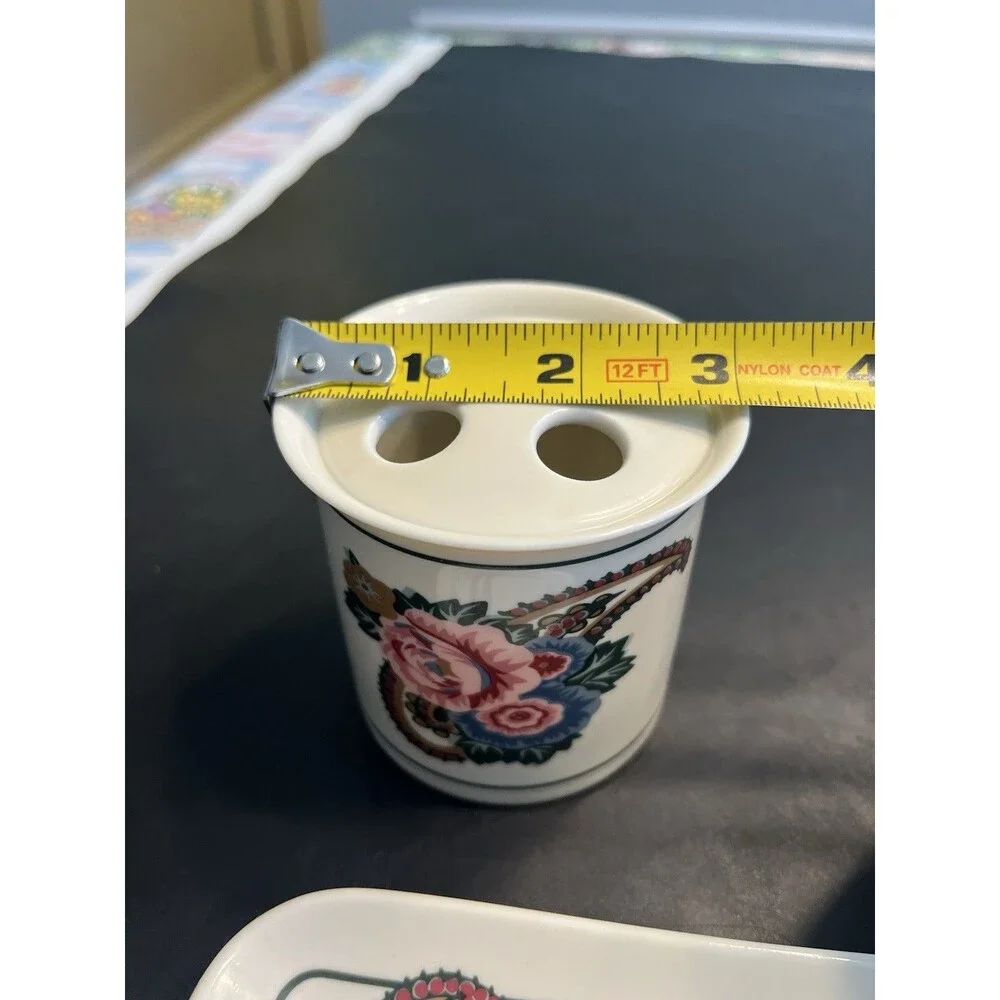 80’s Bill Blass Pink Floral Paisley Toothbrush Holder Tumbler Soap Dish Japan